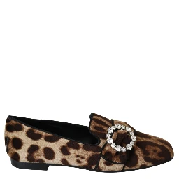Brown Leopard Print Crystals Loafers Flats Shoes