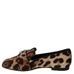 Brown Leopard Print Crystals Loafers Flats Shoes