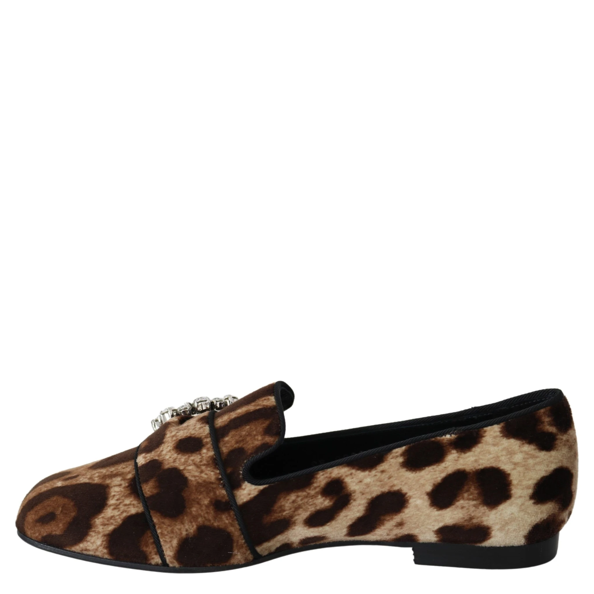 Brown Leopard Print Crystals Loafers Flats Shoes