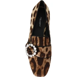 Brown Leopard Print Crystals Loafers Flats Shoes