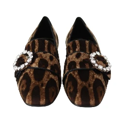 Brown Leopard Print Crystals Loafers Flats Shoes