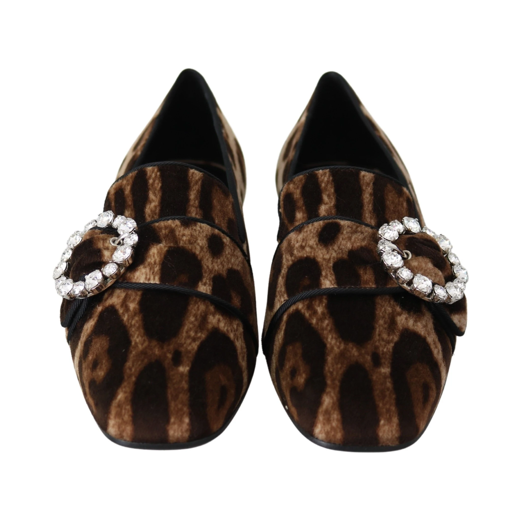 Brown Leopard Print Crystals Loafers Flats Shoes