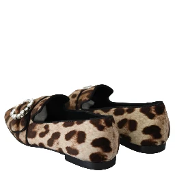Brown Leopard Print Crystals Loafers Flats Shoes