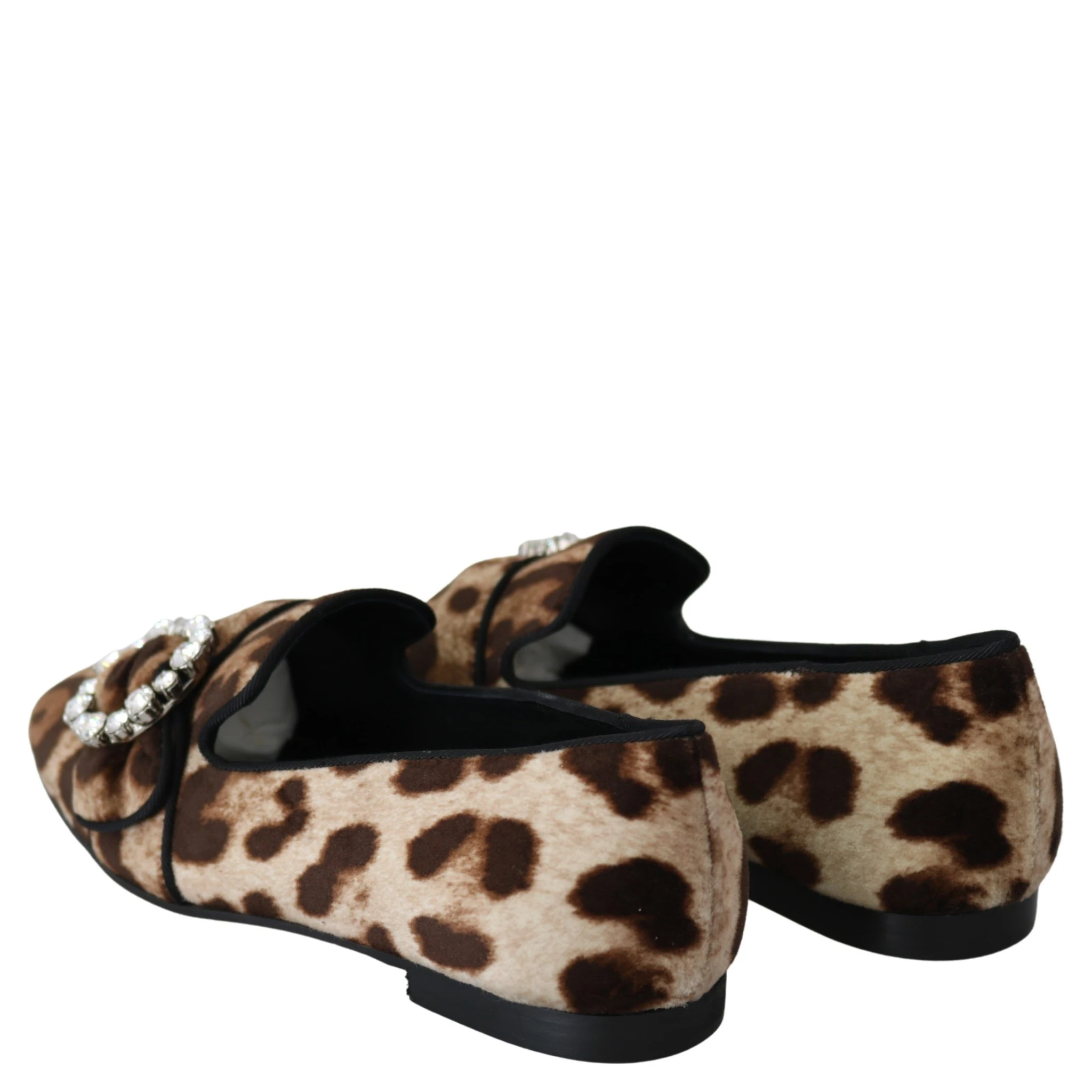 Brown Leopard Print Crystals Loafers Flats Shoes