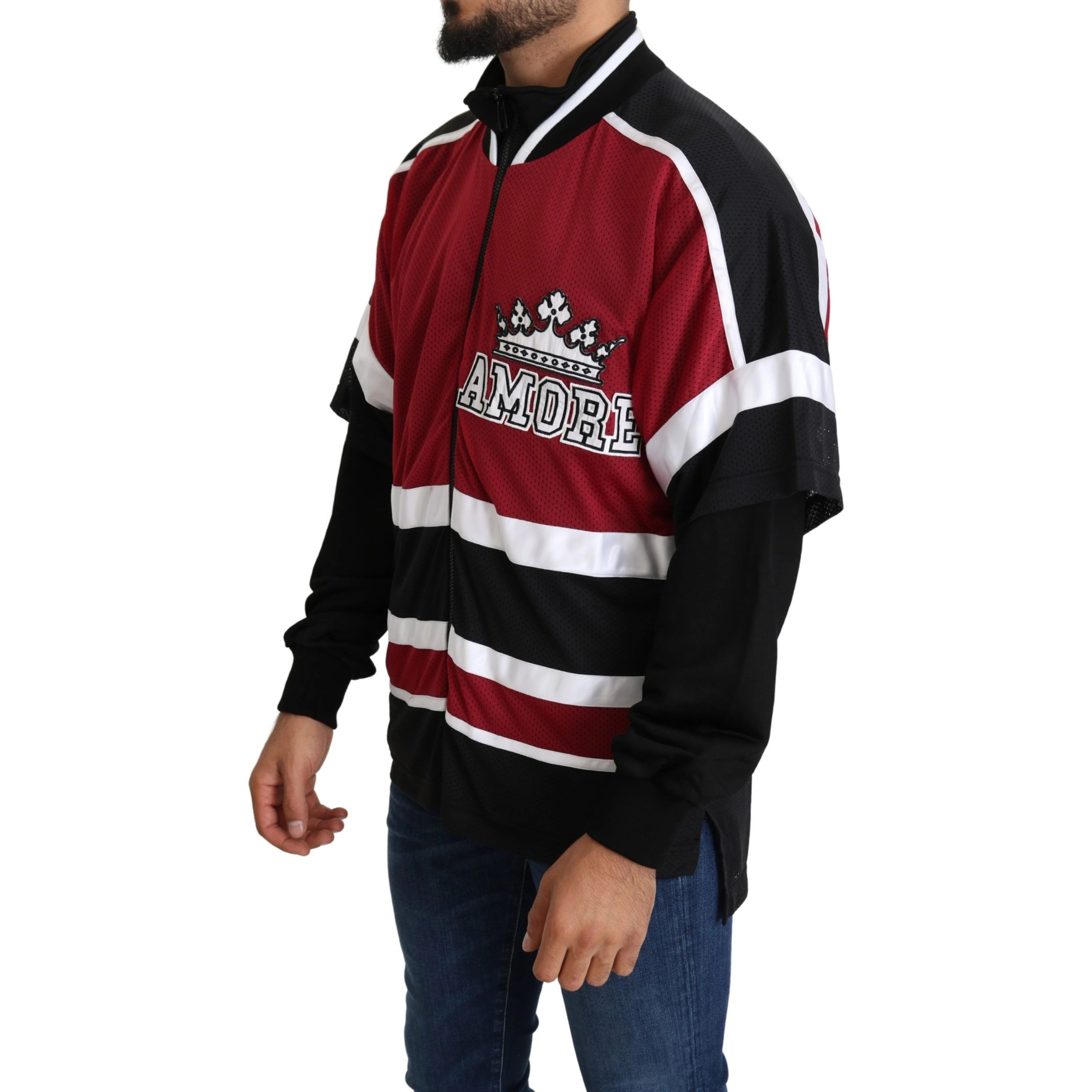 Red Black AMORE Sport Full Zipper Sweater