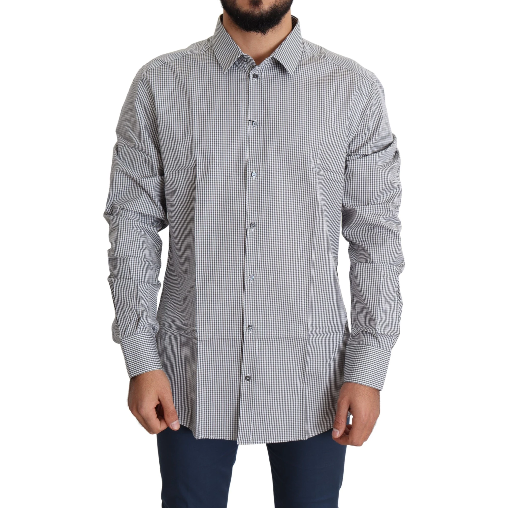 Black White Checkered GOLD Dress Cotton Shirt