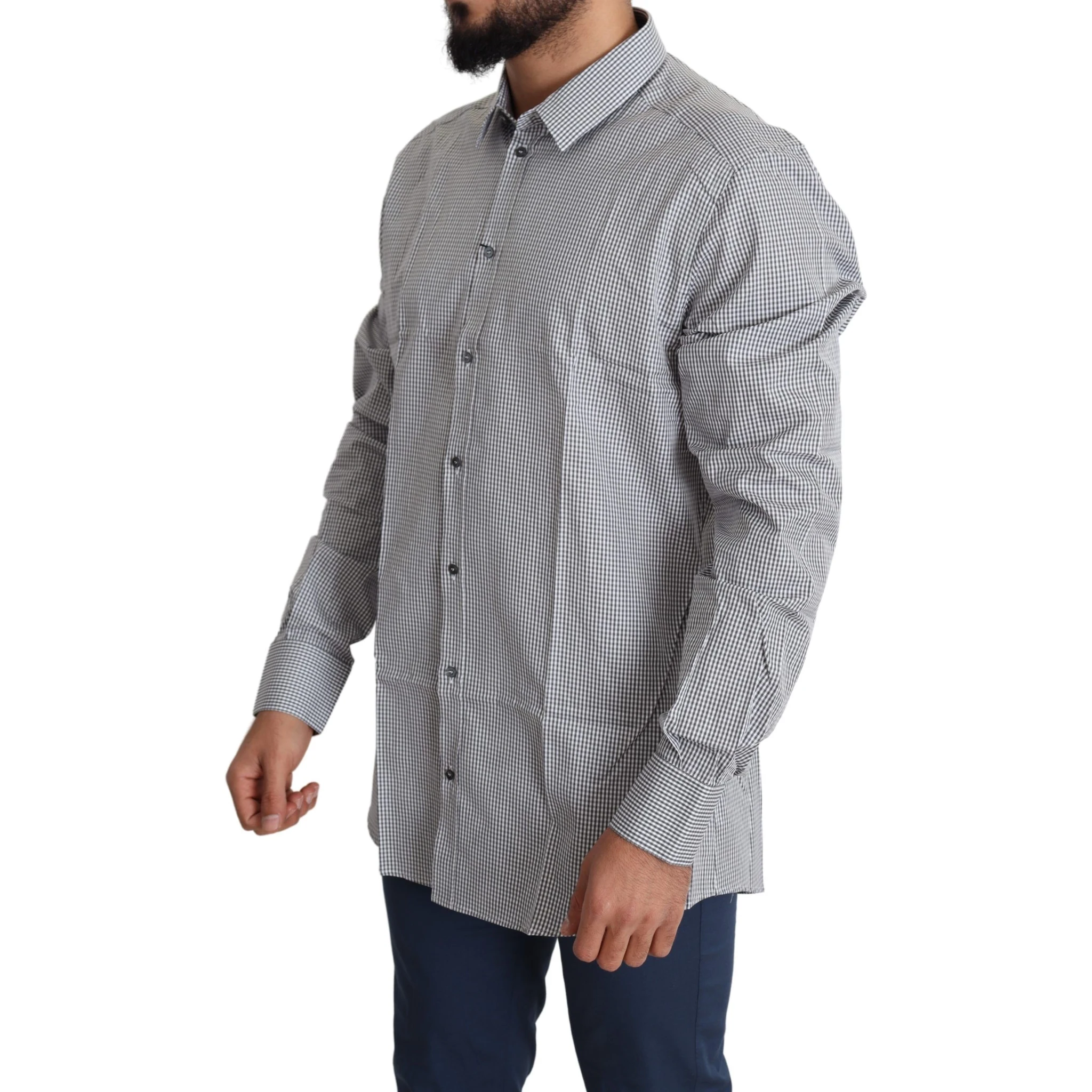 Black White Checkered GOLD Dress Cotton Shirt