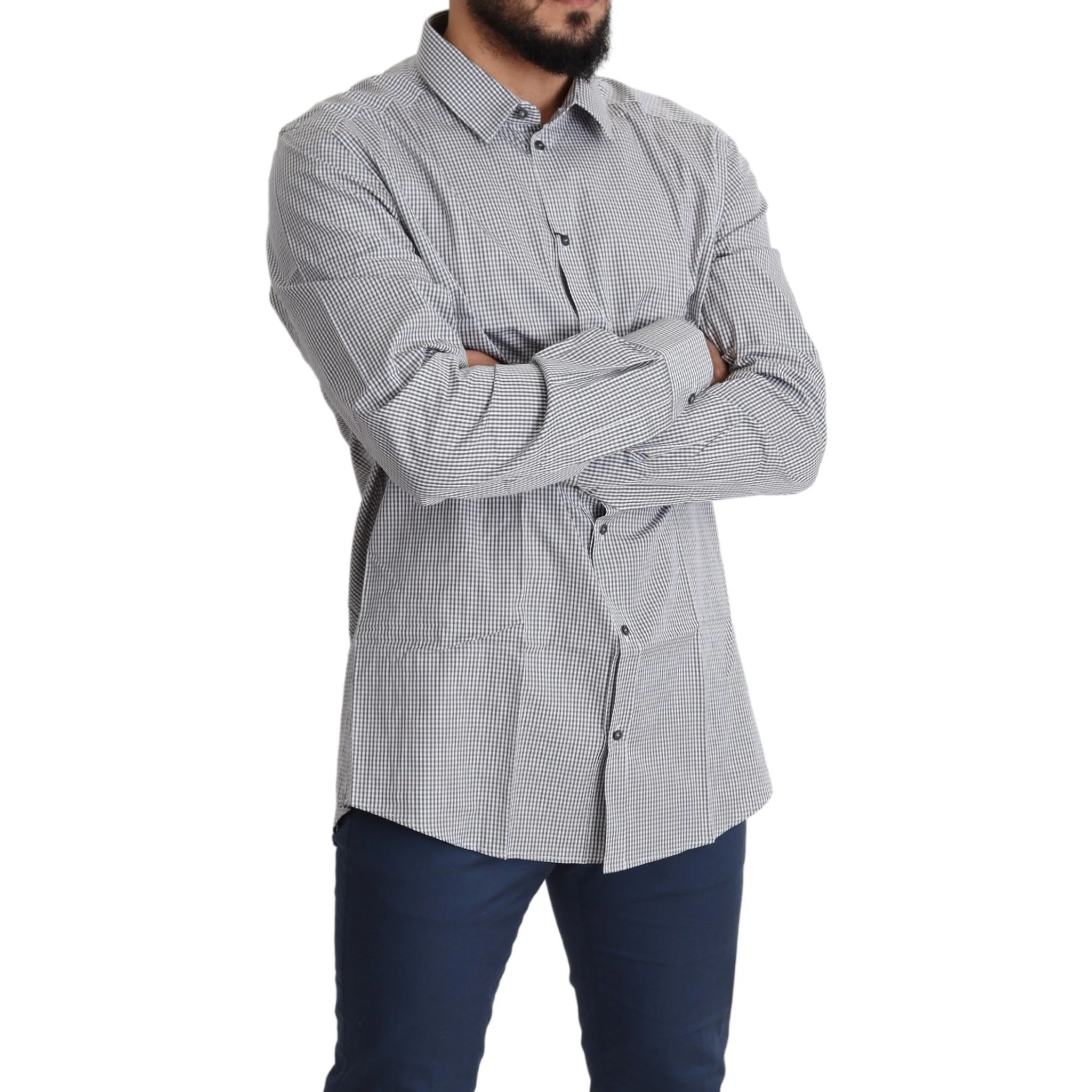 Black White Checkered GOLD Dress Cotton Shirt