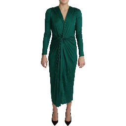 Green Fitted Silhouette Midi Viscose Dress