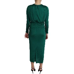Green Fitted Silhouette Midi Viscose Dress