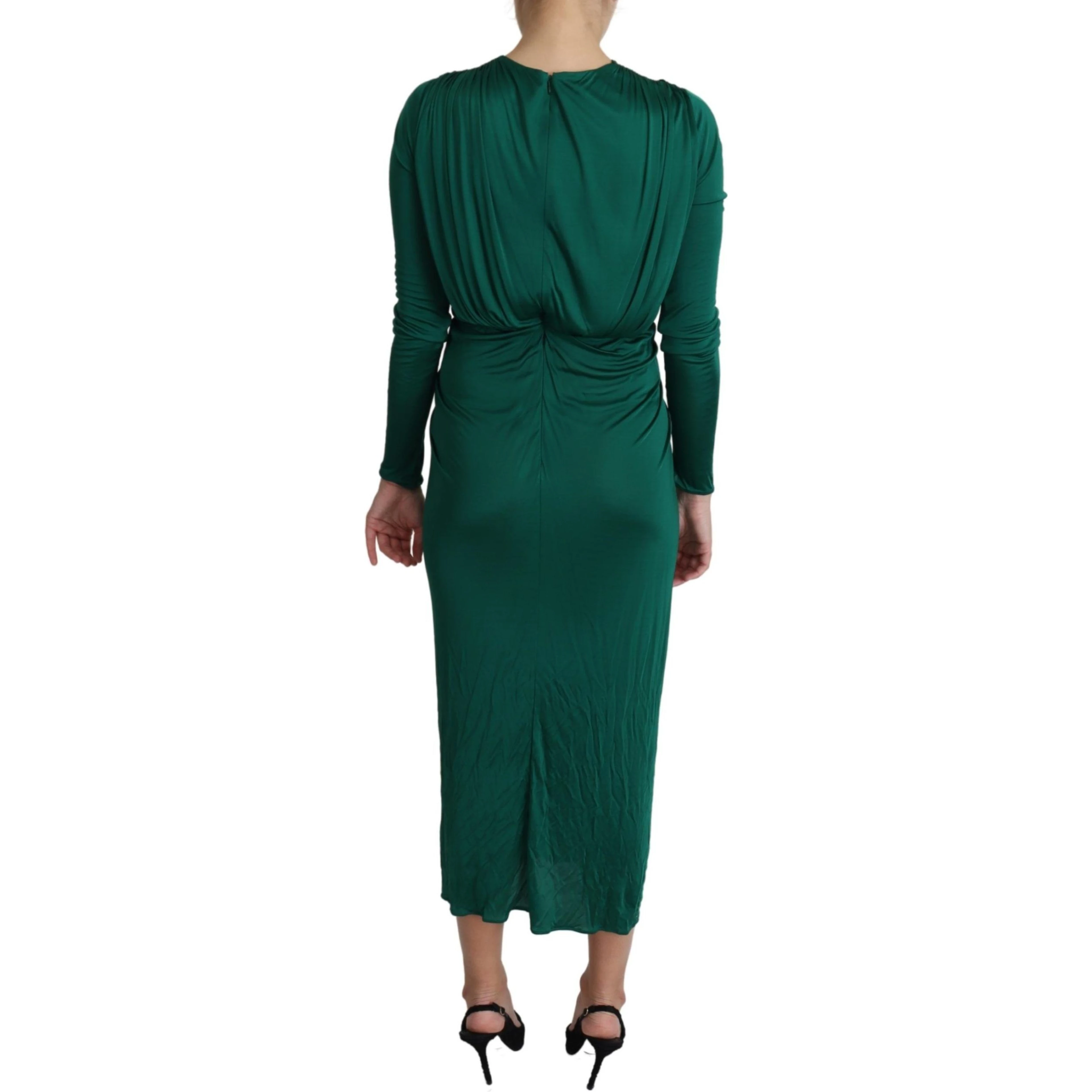 Green Fitted Silhouette Midi Viscose Dress