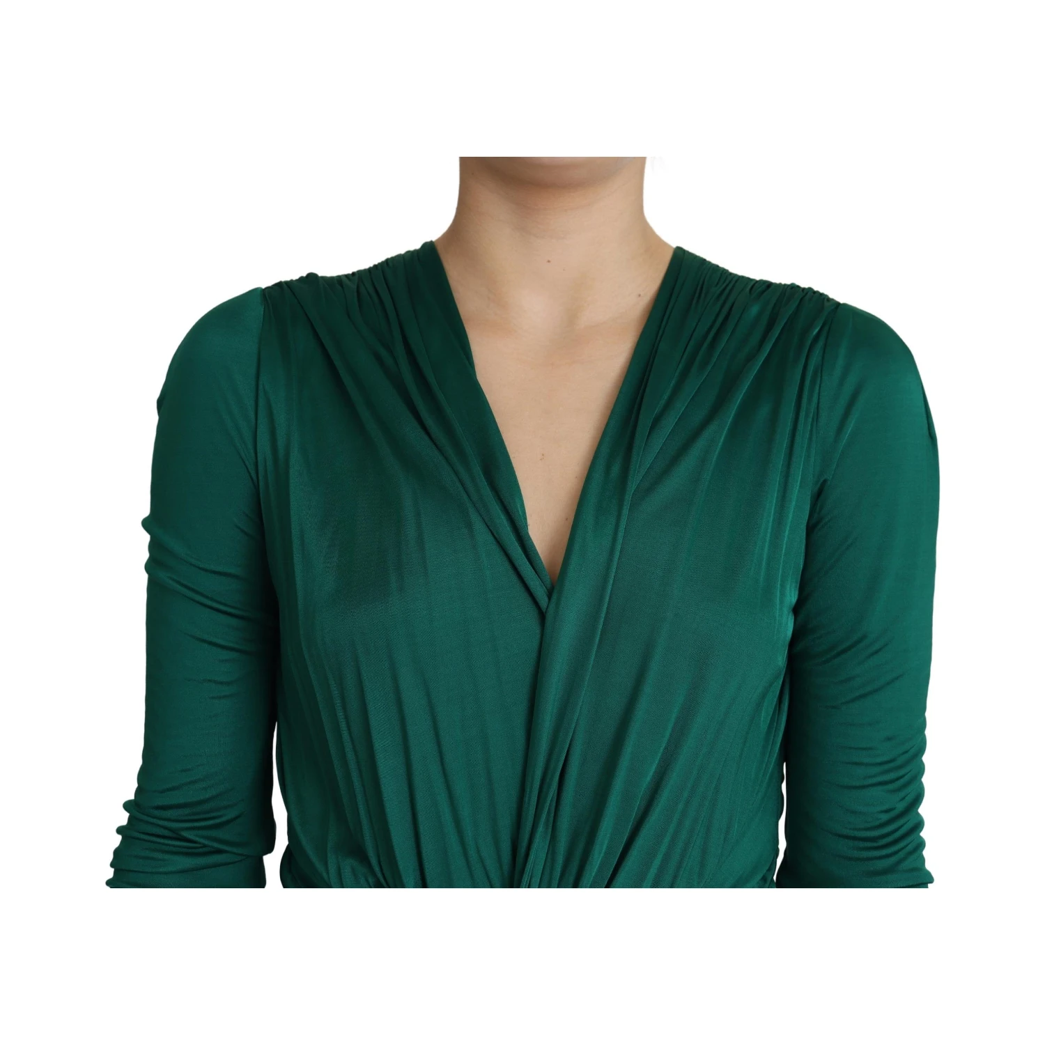 Green Fitted Silhouette Midi Viscose Dress