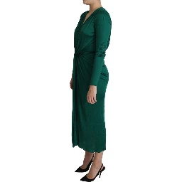 Green Fitted Silhouette Midi Viscose Dress