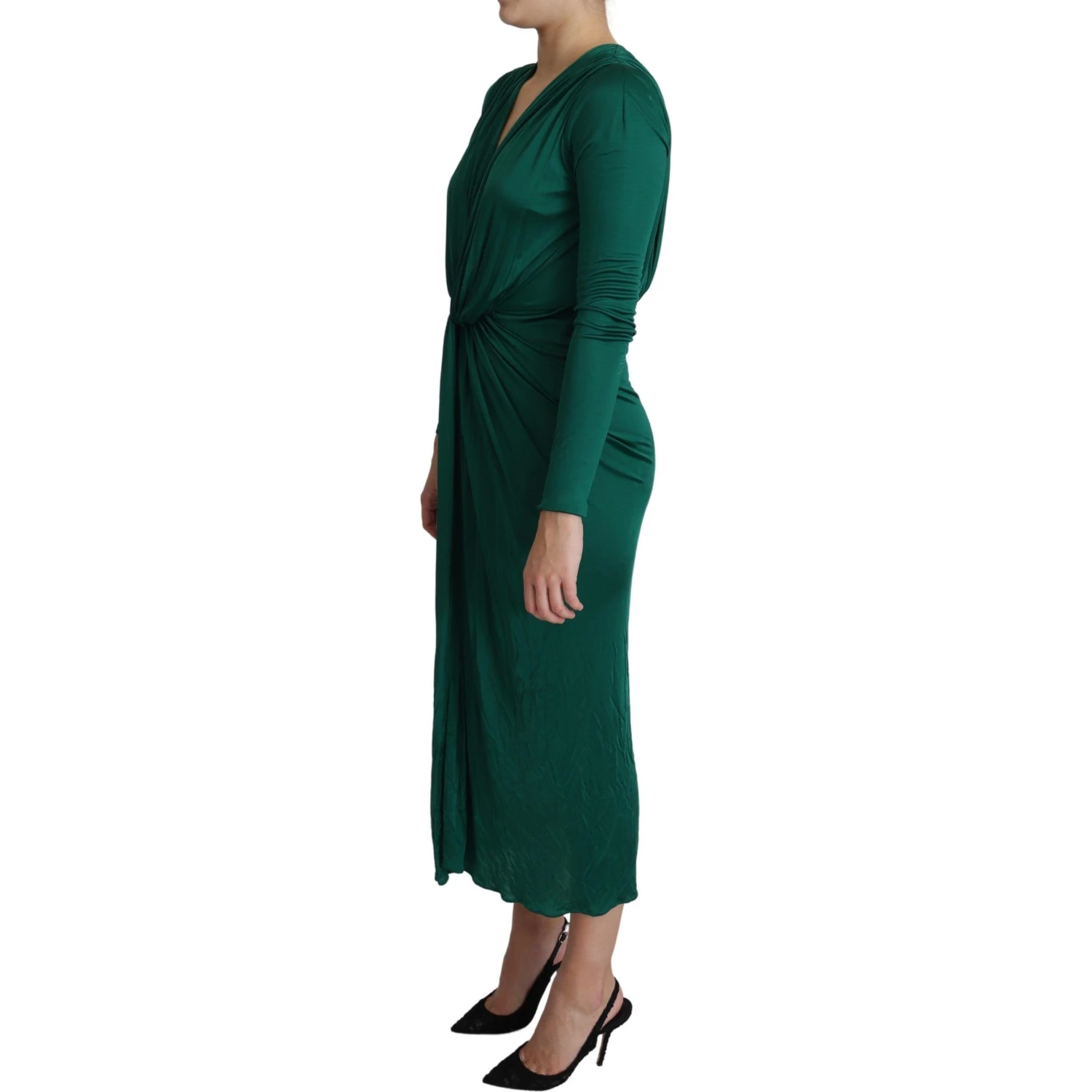 Green Fitted Silhouette Midi Viscose Dress