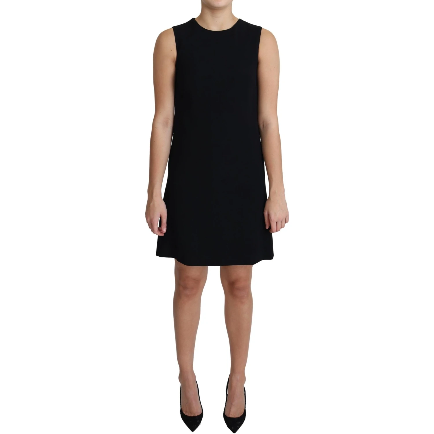Black Viscose Stretch A-line Shift Mini Dress