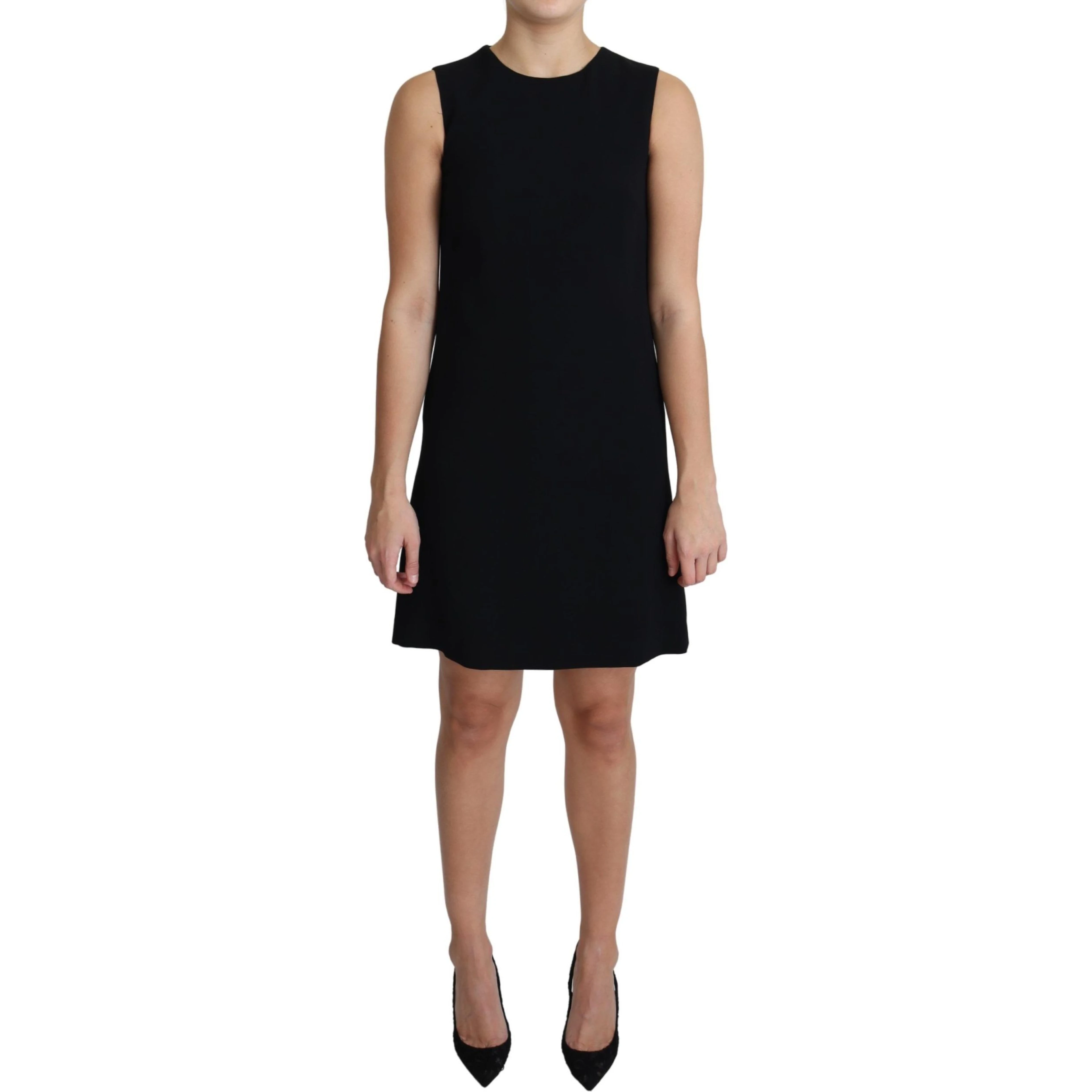 Black Viscose Stretch A-line Shift Mini Dress