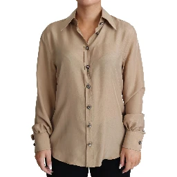 Beige Silk Shirt Decorative Buttons Top