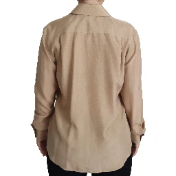 Beige Silk Shirt Decorative Buttons Top