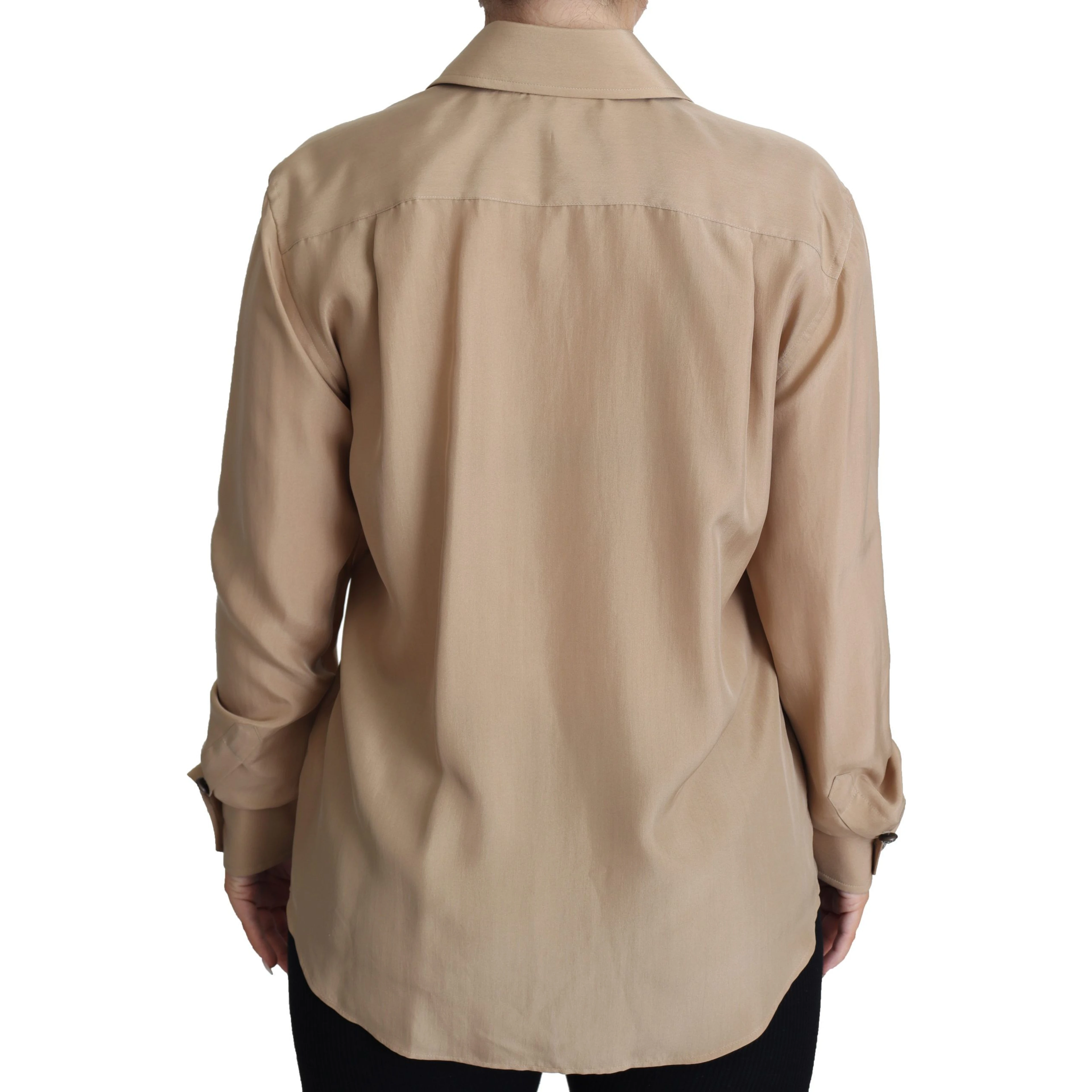 Beige Silk Shirt Decorative Buttons Top