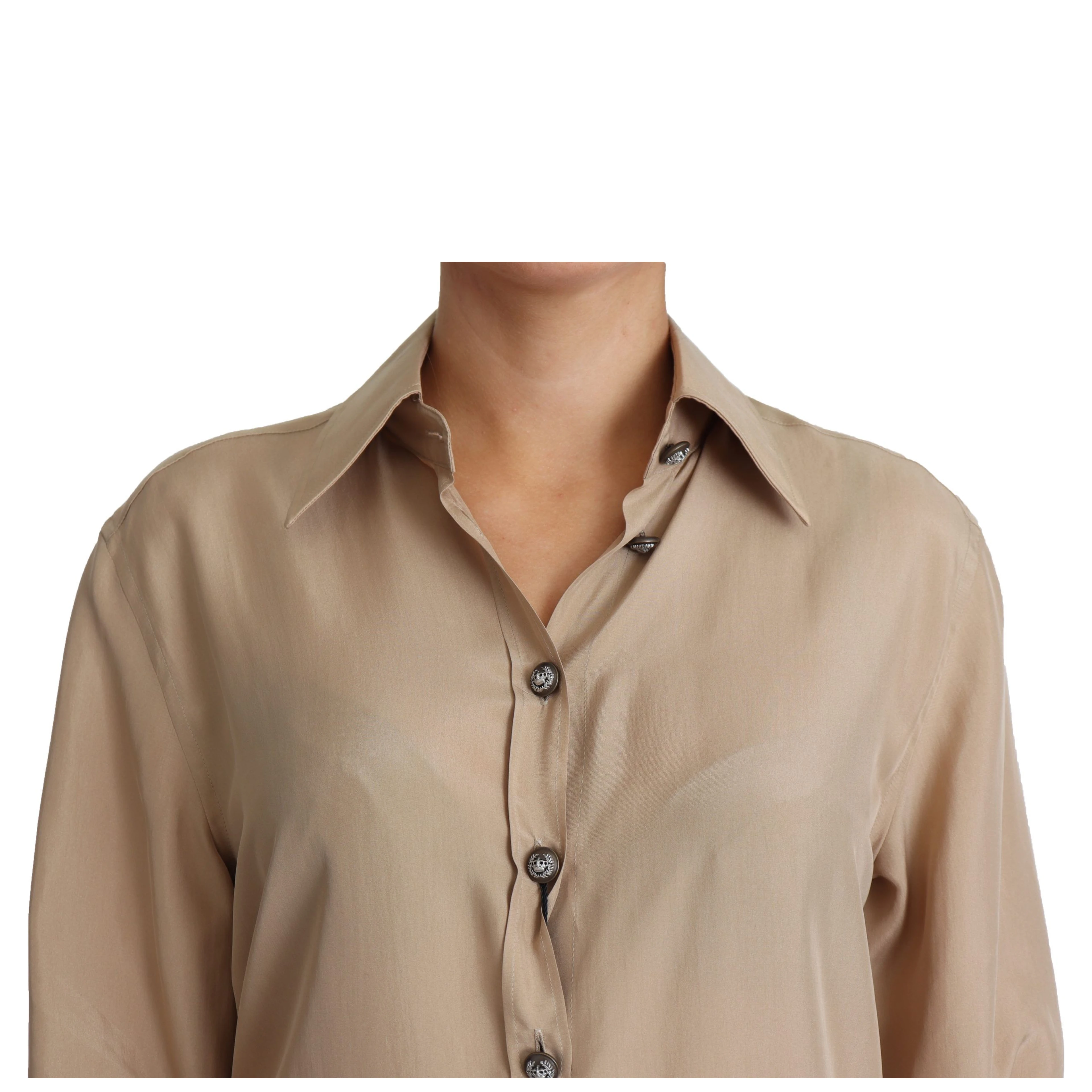 Beige Silk Shirt Decorative Buttons Top
