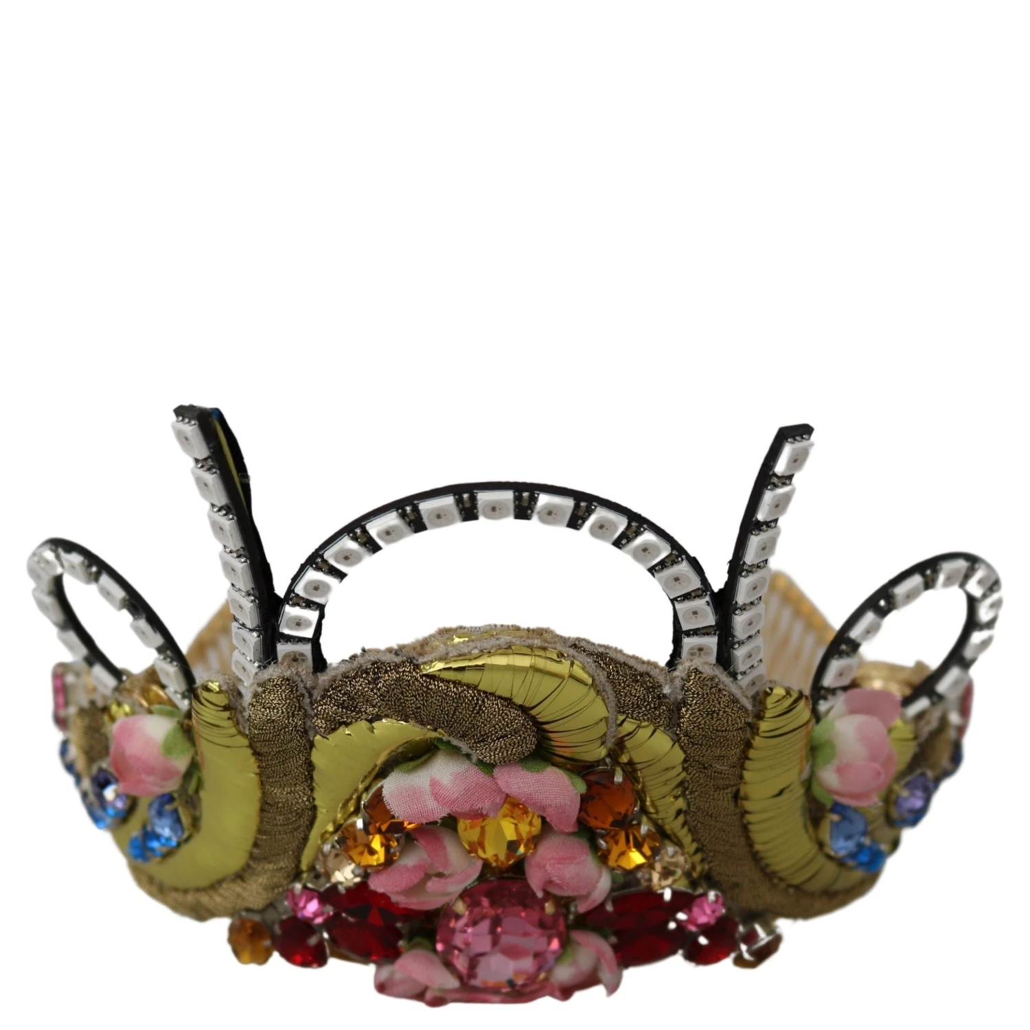 Gold Brass Floral Crystals LED Lights Crown Tiara Diadem