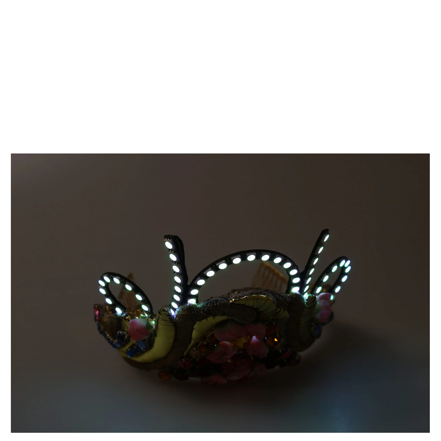 Gold Brass Floral Crystals LED Lights Crown Tiara Diadem