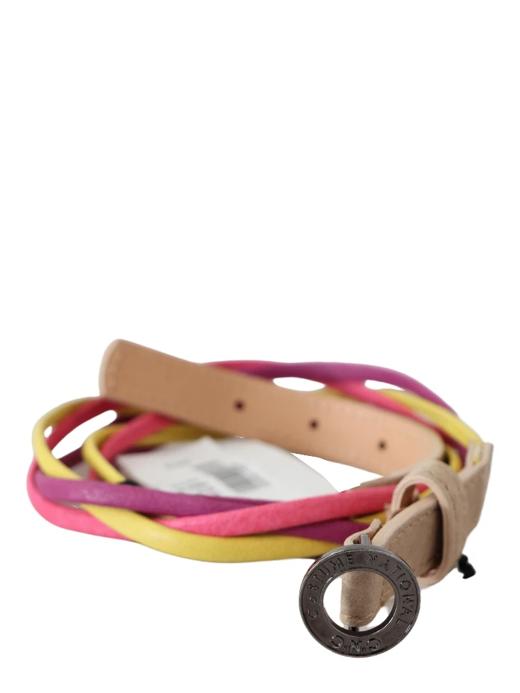 Multicolor Twisted Leather Circle Buckle Belt