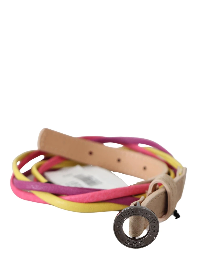 Multicolor Twisted Leather Circle Buckle Belt