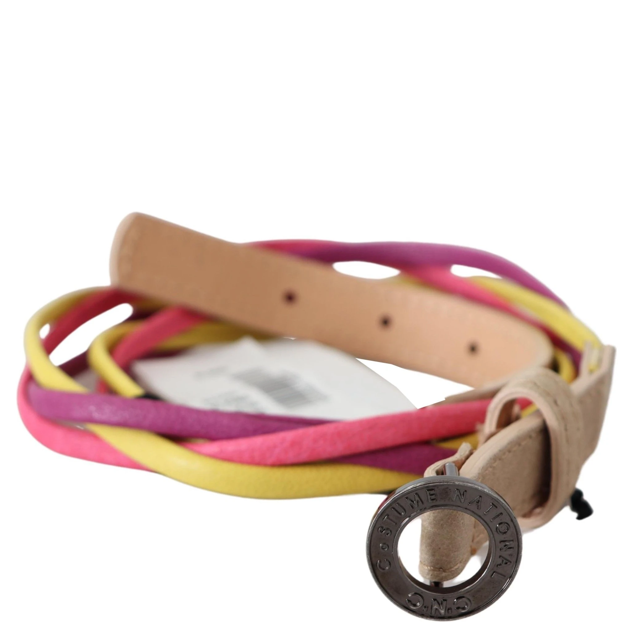 Multicolor Twisted Leather Circle Buckle Belt