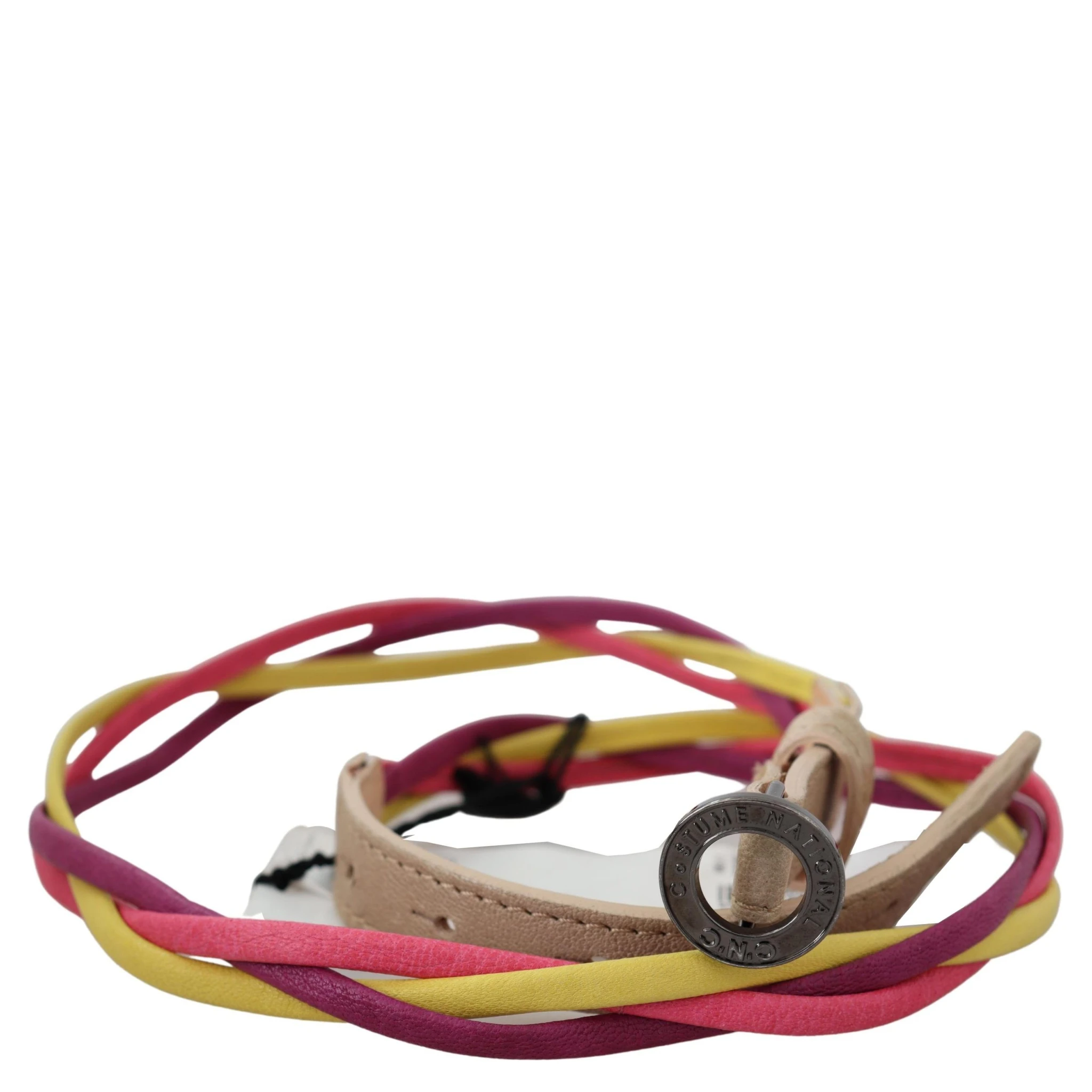 Multicolor Twisted Leather Circle Buckle Belt