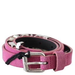 Pink Silver Chrome Metal Buckle Waist Belt