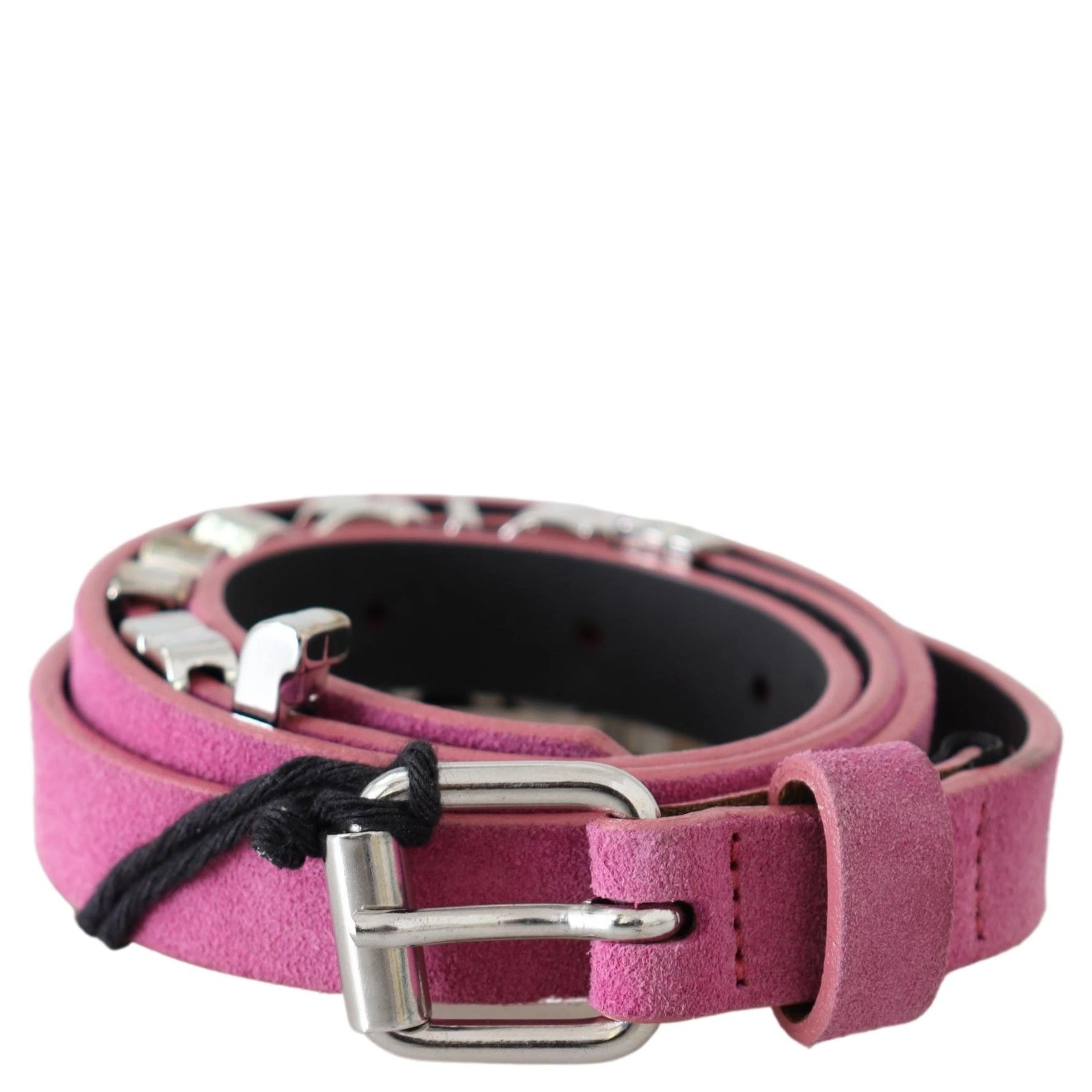 Pink Silver Chrome Metal Buckle Waist Belt