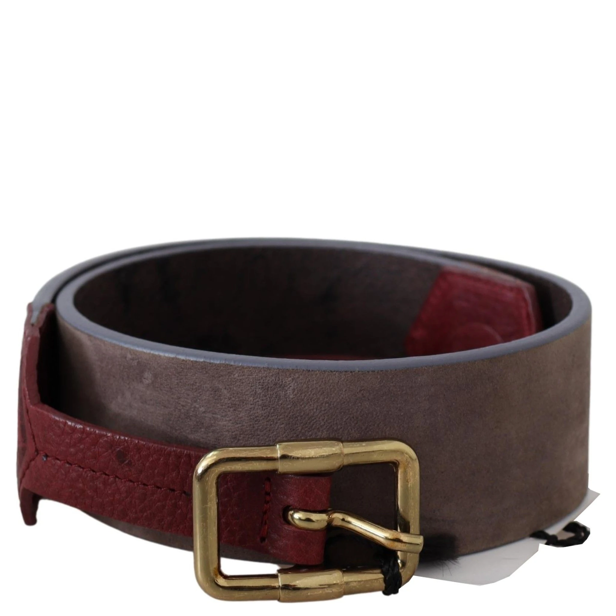 Brown Leather Wide Gold Chrome Logo Buckle Belt