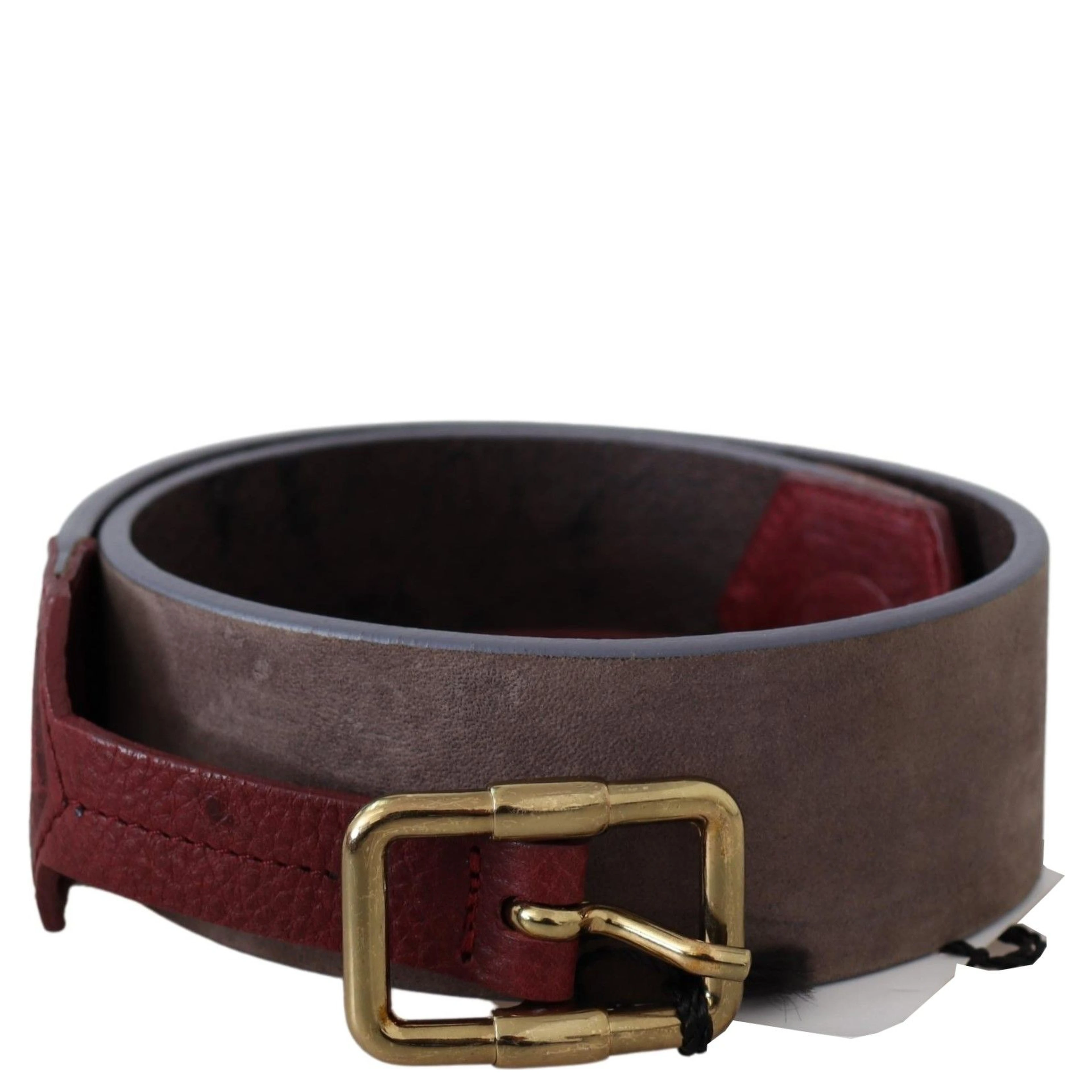 Brown Leather Wide Gold Chrome Logo Buckle Belt