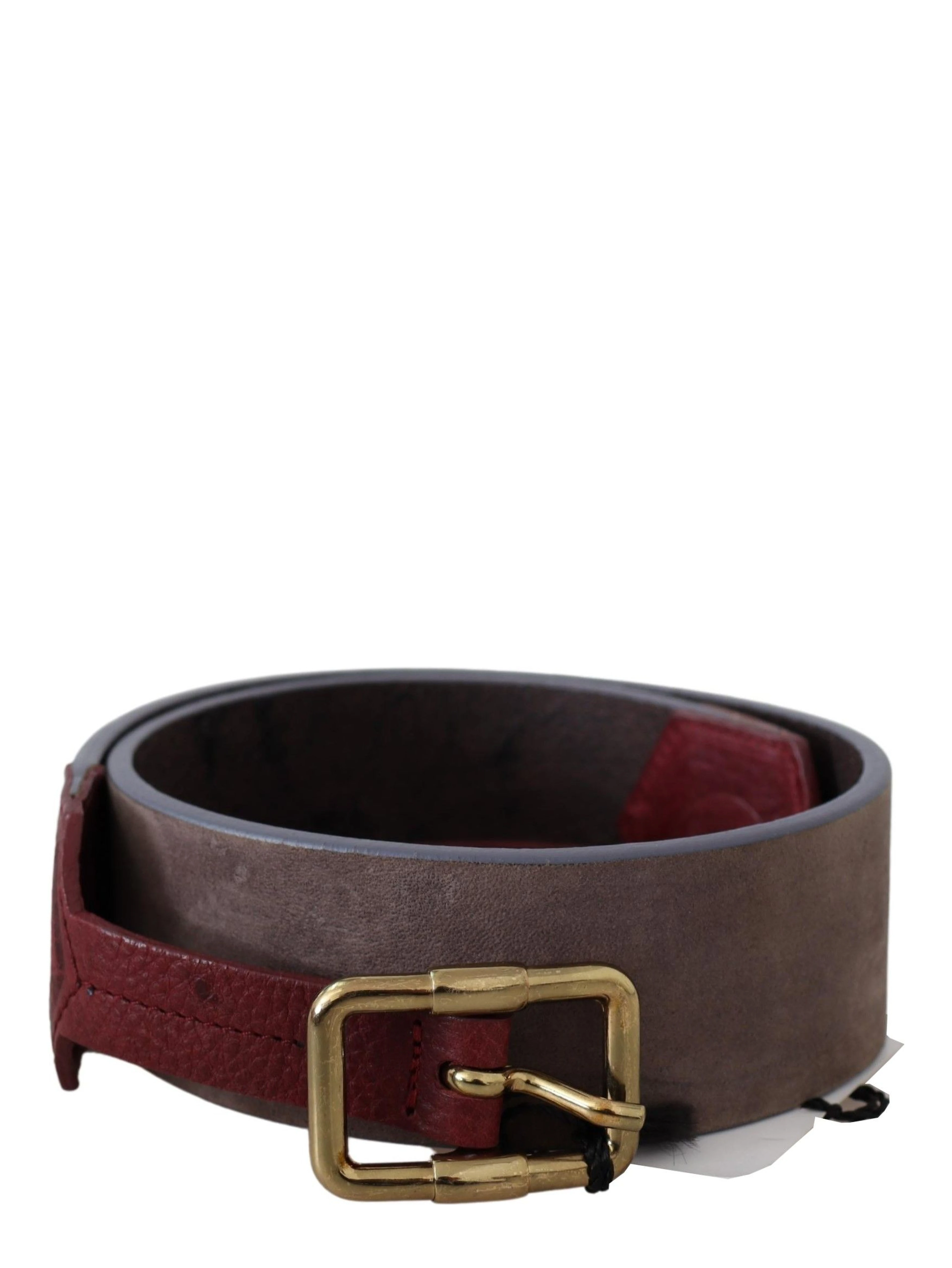 Brown Leather Wide Gold Chrome Logo Buckle Belt