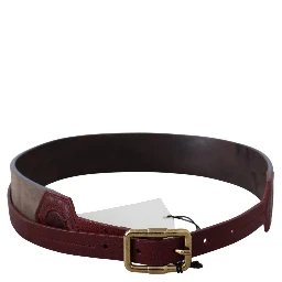 Brown Leather Wide Gold Chrome Logo Buckle Belt