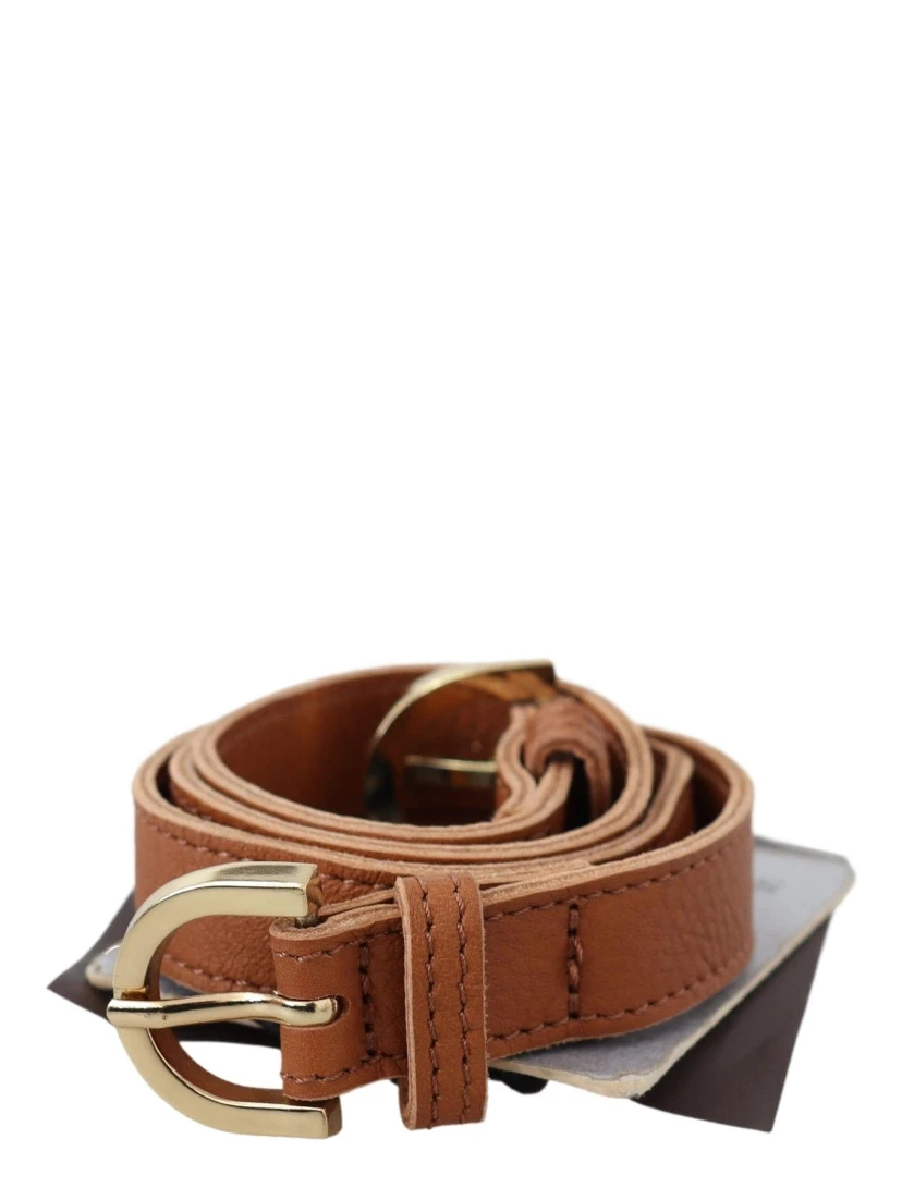 Light Brown Leather Gold Double Buckle Waist Belt