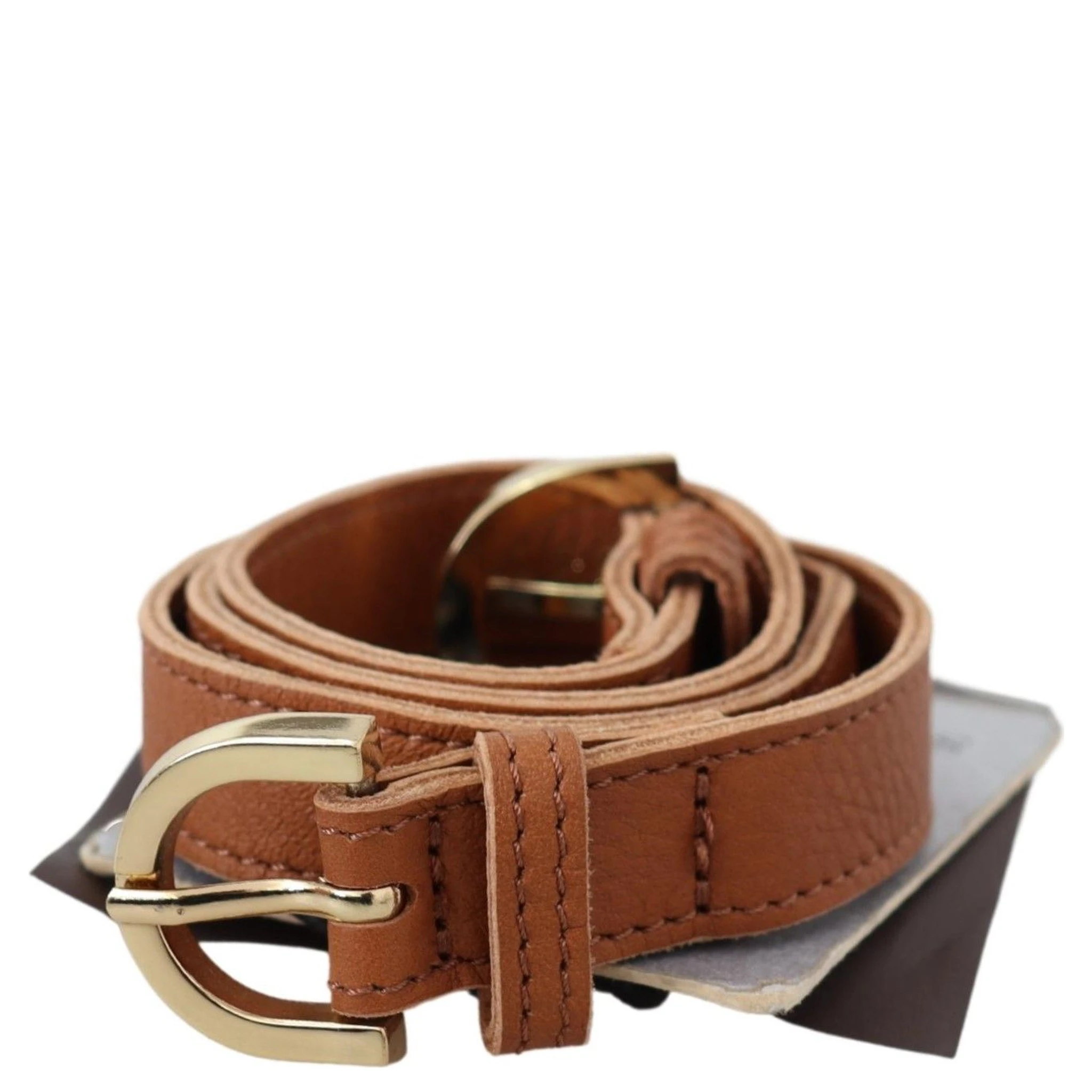 Light Brown Leather Gold Double Buckle Waist Belt