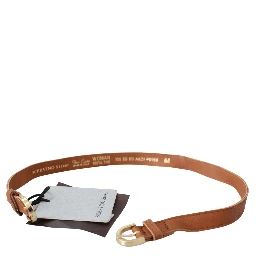 Light Brown Leather Gold Double Buckle Waist Belt