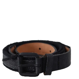 Black Leather Logo Buckle Waist