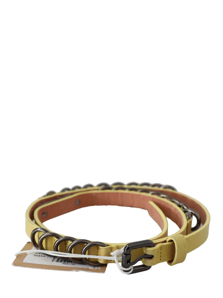 Yellow Leather Luxury Slim Buckle Fancy Belt