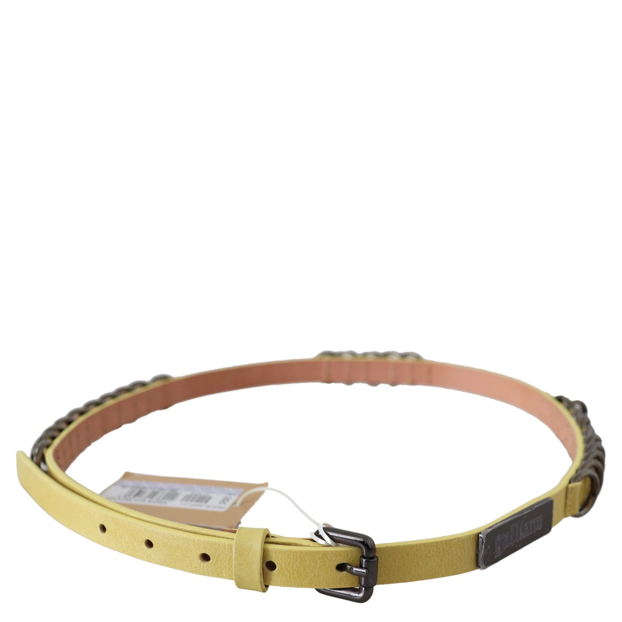 Yellow Leather Luxury Slim Buckle Fancy Belt