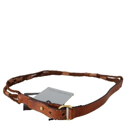 Brown Leather Braided Rope Gold Buckle  Belt