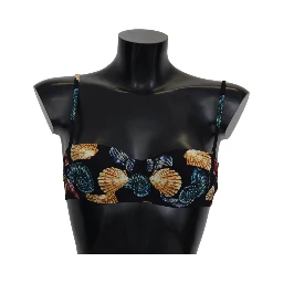 Black Seashells Print Women Swimwear Bikini Tops
