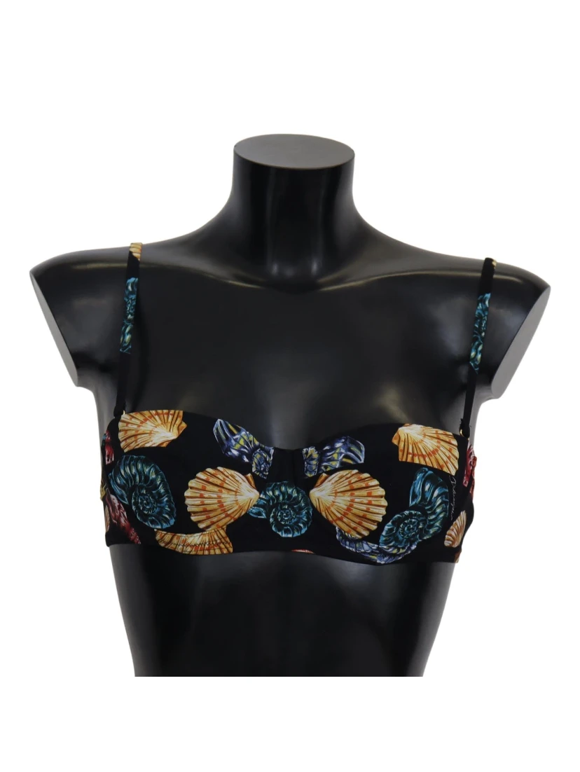 Black Seashells Print Women Swimwear Bikini Tops