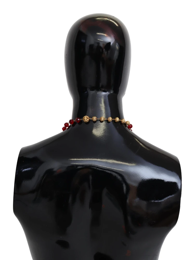 Gold Tone Brass Red Crystals Pendant Opera Chain  Necklace alternative