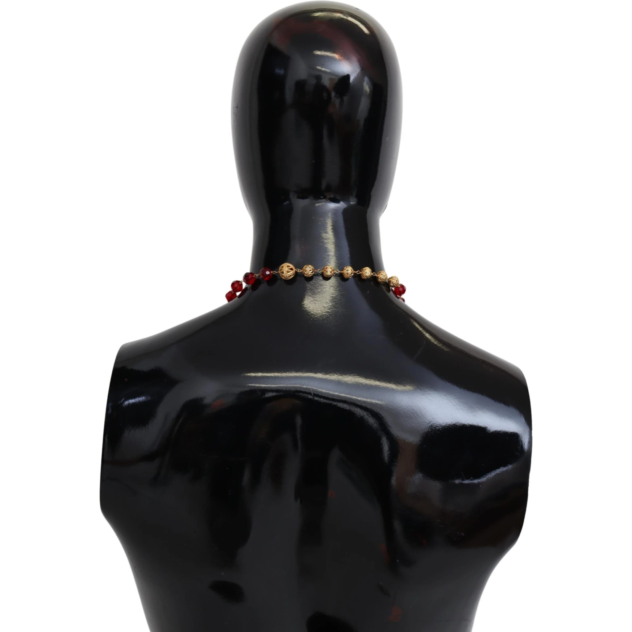 Gold Tone Brass Red Crystals Pendant Opera Chain  Necklace