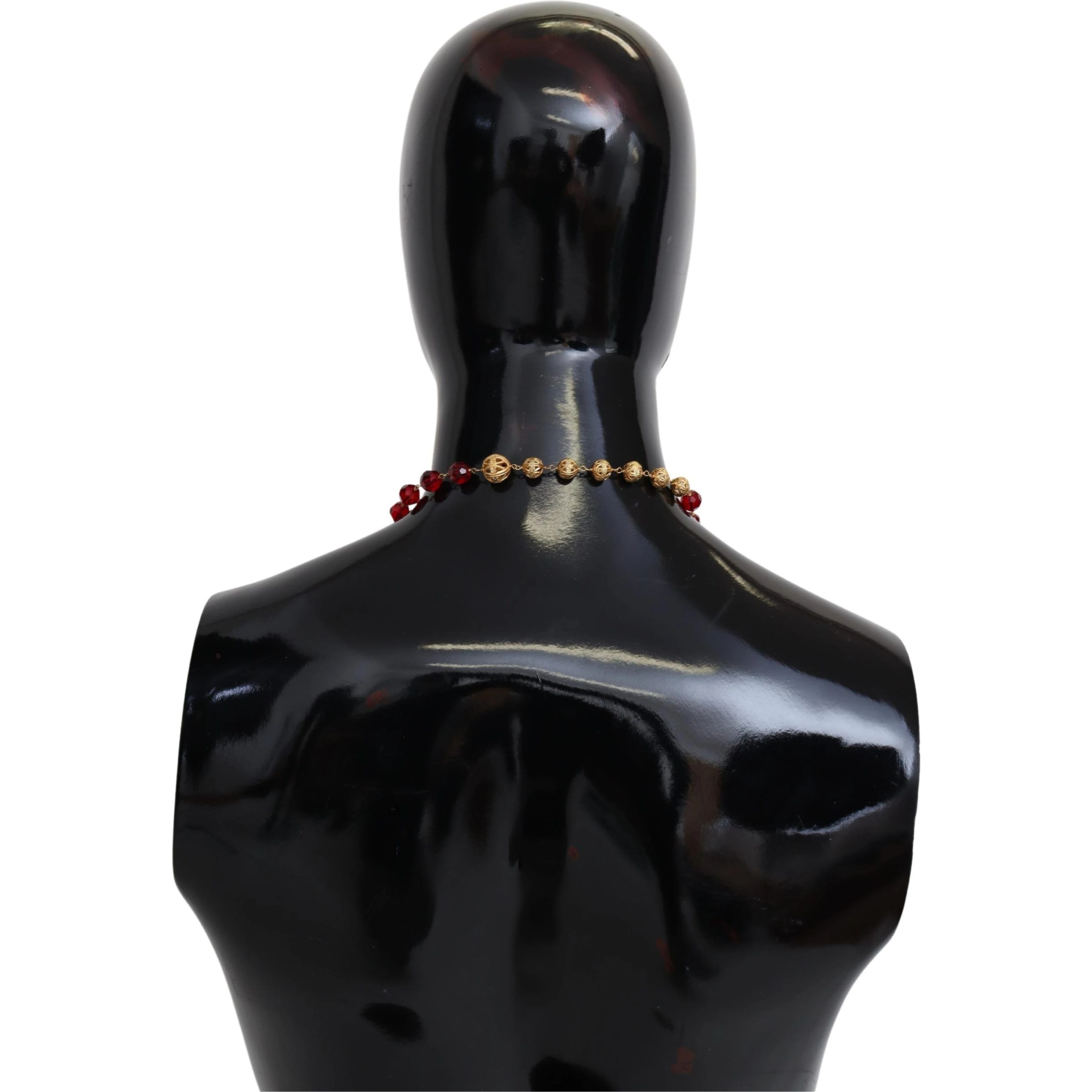 Gold Tone Brass Red Crystals Pendant Opera Chain  Necklace