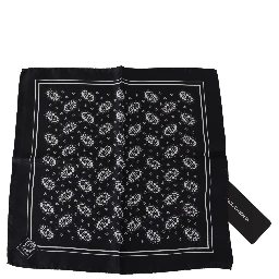 Black Patterned Square Scarf  Silk  Handkerchief