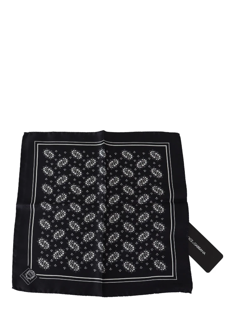 Black Patterned Square Scarf  Silk  Handkerchief